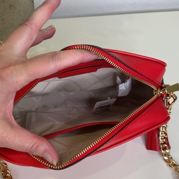 Michael Kors Crossbody Camera‎ Bag Leather Bright Red Gold Chain - Picture 7 of 16